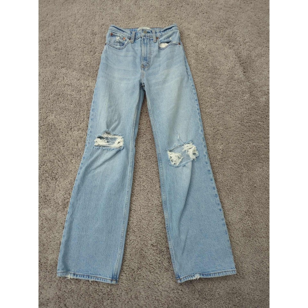Abercrombie & Fitch Light Blue Wide-Leg Distressed Jeans
